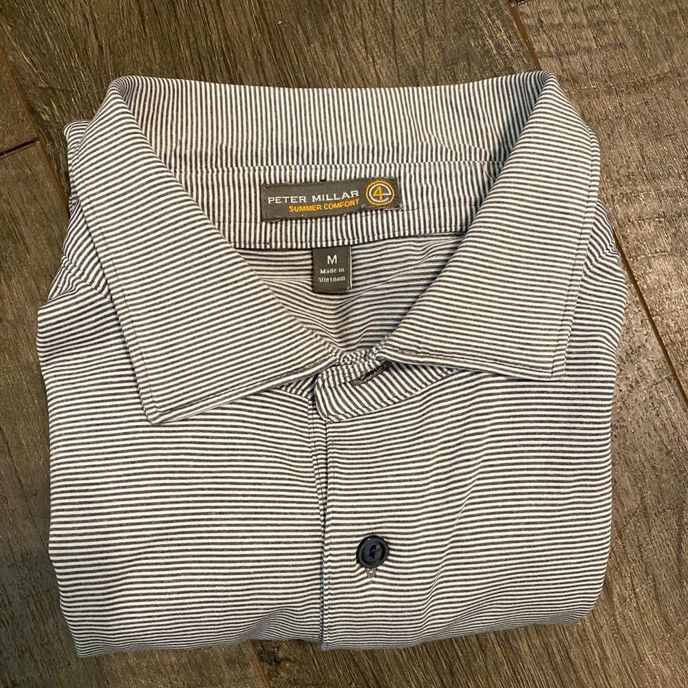 Peter Millar Summer Comfort Stripe Polo Medium Gray Stripes Golf Shirt Collared
